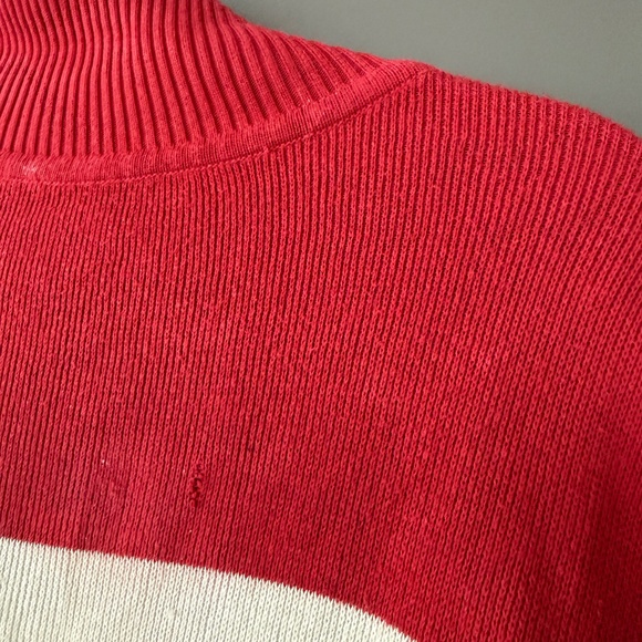 Red/White Thick Knit Turtle Neck Sweater - Picture 3 of 6